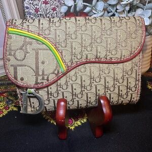 Christian Dior Rasta Saddle wallet canvas and leather.  Limited Edition